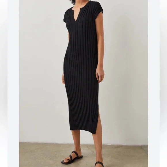 Rails | Dresses | Rails Nwt Ashley Vneck Black Cotton Blend Wide Ribbed  Knit Dress Size Medium | Poshmark